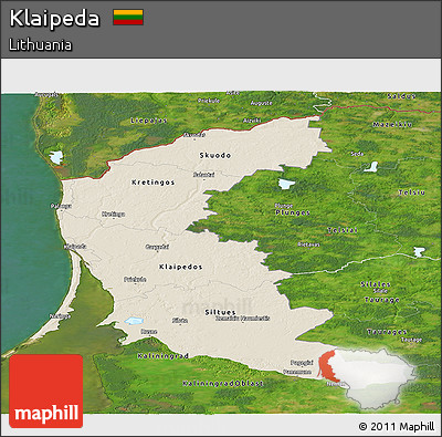 Shaded Relief Panoramic Map of Klaipeda, satellite outside