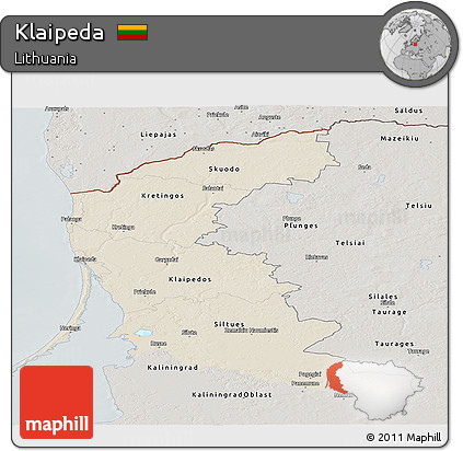 Shaded Relief Panoramic Map of Klaipeda, semi-desaturated