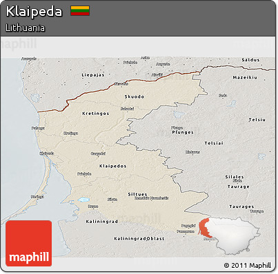 Shaded Relief Panoramic Map of Klaipeda, semi-desaturated