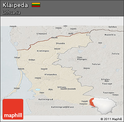 Shaded Relief Panoramic Map of Klaipeda, semi-desaturated