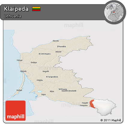 Shaded Relief Panoramic Map of Klaipeda, single color outside