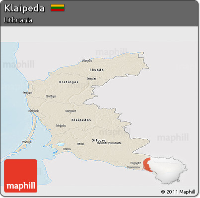 Shaded Relief Panoramic Map of Klaipeda, single color outside