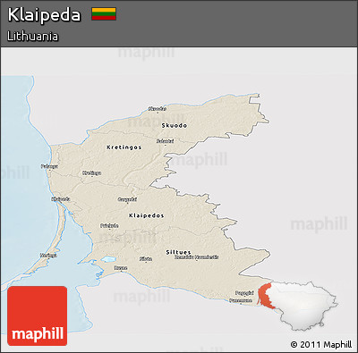 Shaded Relief Panoramic Map of Klaipeda, single color outside