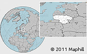Blank Location Map of Lithuania, gray outside, hill shading outside