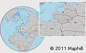 Gray Location Map of Lithuania, hill shading inside
