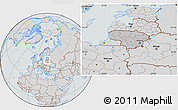 Gray Location Map of Lithuania, lighten, semi-desaturated, hill shading
