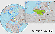 Physical Location Map of Lithuania, gray outside