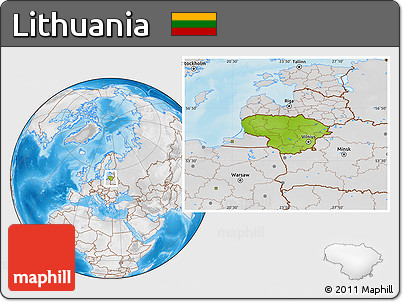 Physical Location Map of Lithuania, lighten, desaturated, land only