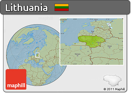 Physical Location Map of Lithuania, savanna style outside, hill shading