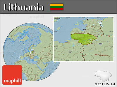 Physical Location Map of Lithuania, savanna style outside, hill shading