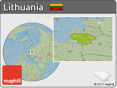 Physical Location Map of Lithuania, savanna style outside, hill shading