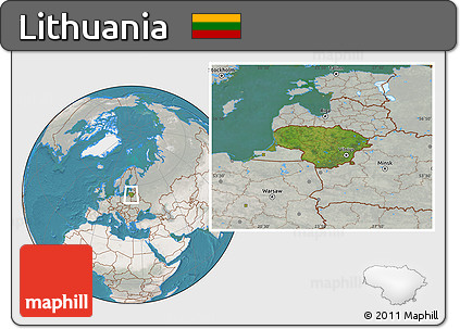 Satellite Location Map of Lithuania, lighten, semi-desaturated, land only