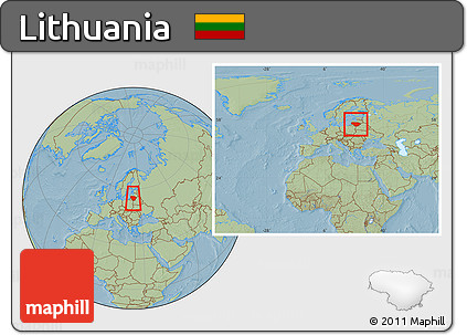Savanna Style Location Map of Lithuania, within the entire continent, hill shading