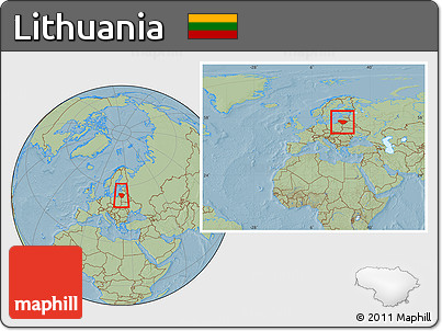 Savanna Style Location Map of Lithuania, within the entire continent, hill shading