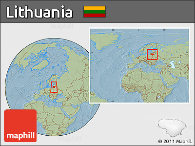 Savanna Style Location Map of Lithuania, within the entire continent, hill shading