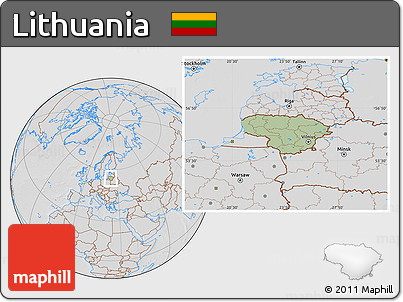 Savanna Style Location Map of Lithuania, lighten, desaturated, hill shading