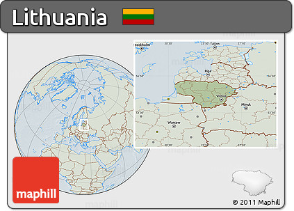 Savanna Style Location Map of Lithuania, lighten, hill shading
