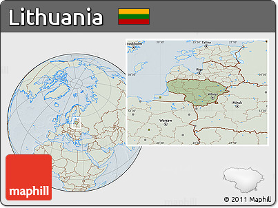 Savanna Style Location Map of Lithuania, lighten, hill shading