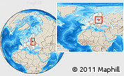Shaded Relief Location Map of Lithuania, highlighted continent, within the entire continent