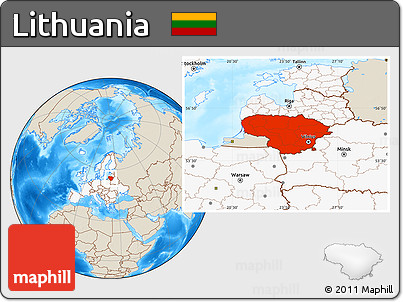 Shaded Relief Location Map of Lithuania, highlighted continent