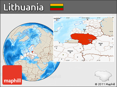 Shaded Relief Location Map of Lithuania, highlighted continent