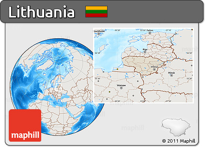 Shaded Relief Location Map of Lithuania, lighten, land only