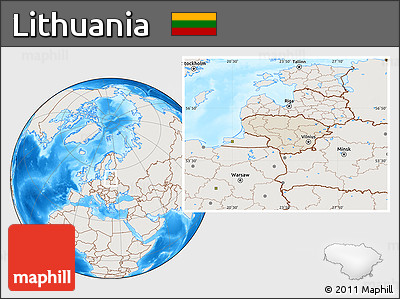 Shaded Relief Location Map of Lithuania, lighten, land only