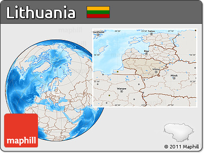 Shaded Relief Location Map of Lithuania, lighten, land only