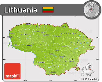 Physical Map of Lithuania, cropped outside