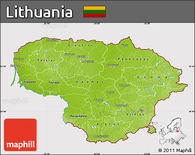 Physical Map of Lithuania, cropped outside