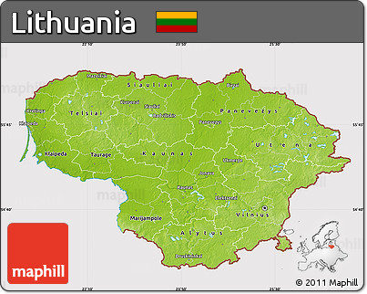 Physical Map of Lithuania, cropped outside