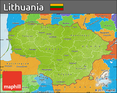 Physical Map of Lithuania, political outside, shaded relief sea