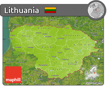 Physical Map of Lithuania, satellite outside