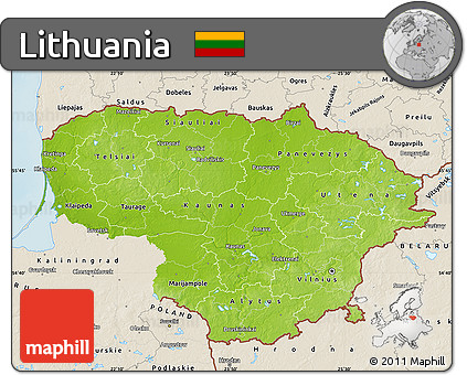 Physical Map of Lithuania, shaded relief outside