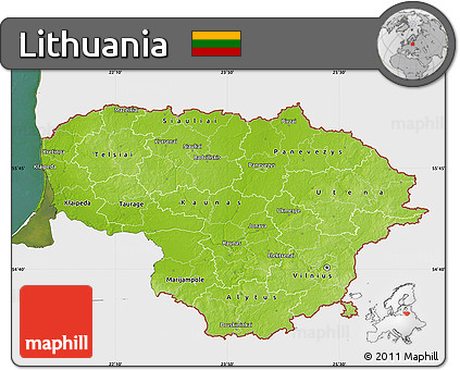 Physical Map of Lithuania, single color outside, satellite sea