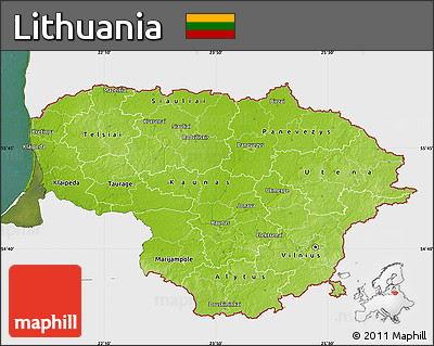 Physical Map of Lithuania, single color outside, satellite sea