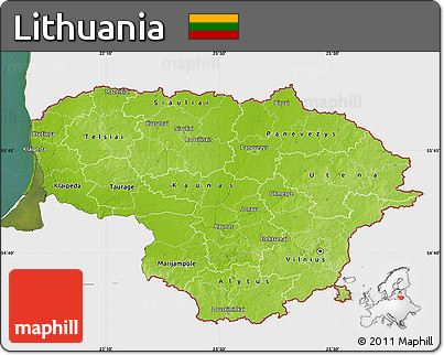 Physical Map of Lithuania, single color outside, satellite sea