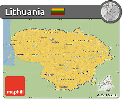 Savanna Style Map of Lithuania, single color outside