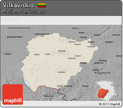 Shaded Relief 3D Map of Vilkaviskio, darken, desaturated