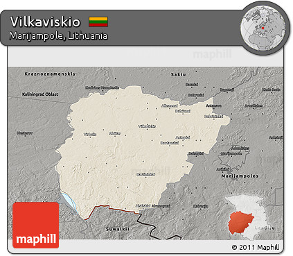 Shaded Relief 3D Map of Vilkaviskio, darken, semi-desaturated
