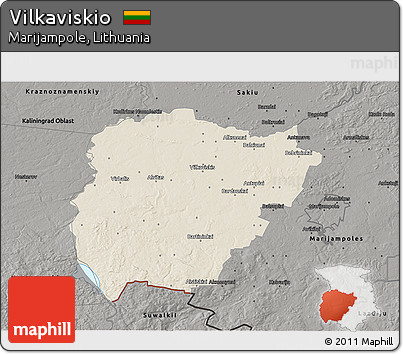 Shaded Relief 3D Map of Vilkaviskio, darken, semi-desaturated