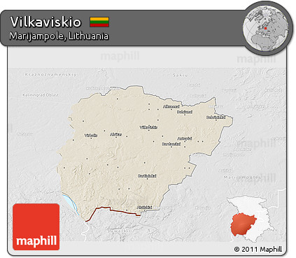 Shaded Relief 3D Map of Vilkaviskio, lighten, desaturated