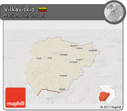 Shaded Relief 3D Map of Vilkaviskio, lighten, semi-desaturated