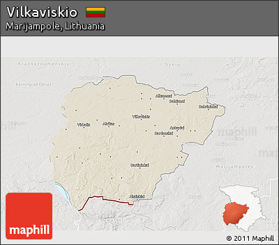 Shaded Relief 3D Map of Vilkaviskio, lighten, semi-desaturated