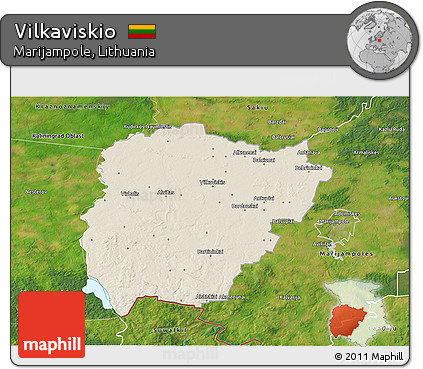 Shaded Relief 3D Map of Vilkaviskio, satellite outside