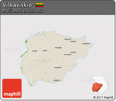 Shaded Relief 3D Map of Vilkaviskio, single color outside