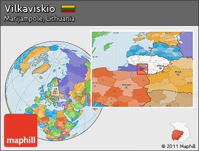 Political Location Map of Vilkaviskio, highlighted country, highlighted parent region