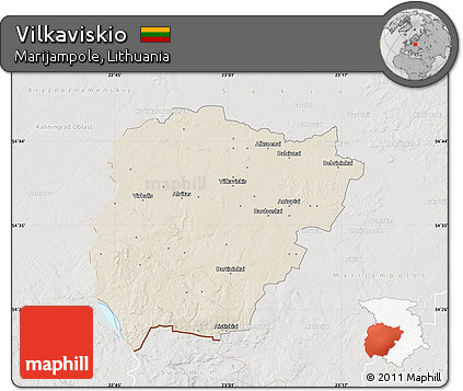 Shaded Relief Map of Vilkaviskio, lighten, semi-desaturated