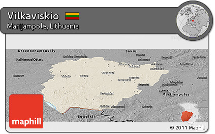 Shaded Relief Panoramic Map of Vilkaviskio, darken, desaturated