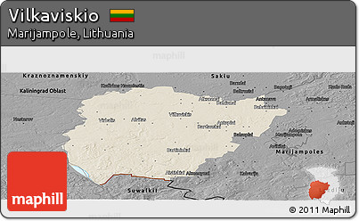 Shaded Relief Panoramic Map of Vilkaviskio, darken, desaturated